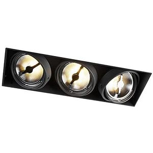 QAZQA - Design Inbouwspot zwart AR111 trimless 3-lichts - Oneon | Woonkamer | Slaapkamer | Keuken - Staal Rechthoekig - G53 Geschikt voor LED - Max. 3 x 50 Watt