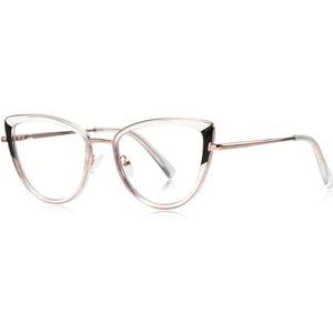 moomoobird Anti-Blue Light Bril voor Vrouwen Metalen Cat Eye Bril Frame TR90 Mode Bril, helder roségoud, Large