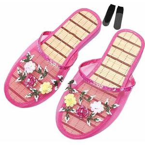Chinese mesh pantoffels for dames Chinese sandaalpantoffels met bloemenkralen en ademende mesh for dames met sokken (Color : Pink, Size : 37 EU)