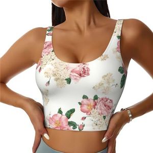 Roze Rose Bloem Met Bladeren Print Casual Wear Vrouwen Sport Vest Yoga Vest Workout Vest Voor Vrouwen Lichtgewicht Trendy, Zwart, S
