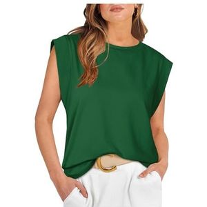 2024 Lente en zomer T-shirt met ronde hals en losse korte mouwen Gestreept damesvest (Kleur : Mo Green, Size : M)