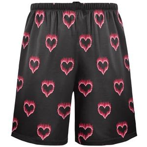 LI ZHI XIN Herenpyjamabroek, korte pyjamabroek, zomer casual shorts, elastische tailleband met trekkoord, rechte losse pasvorm met 2 zakken, S-XXL hartvormige patronen, Meerkleurig, S