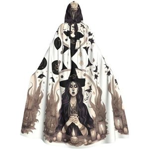 FRGMNT Magic Witch Witchcraft Bohemian Tekening Print Unisex Volledige Lengte Hooded Mantel, Feestmantel, Perfect voor Carnaval Fancy Dress Cosplay
