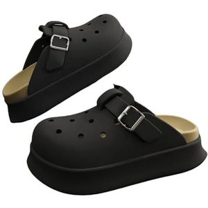 JLISENYIG Baotou Hole Slippers met dikke zolen Vrouwen dragen antislip strandsandalen met zachte zolen in de zomer, Zwart, 35-36 (plus)