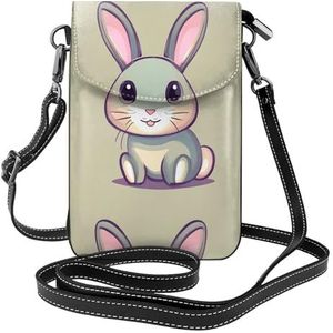 Schattig klein konijntje lederen cross body flip telefoontas met afneembare schouderbanden, gebruikt voor reizen, dating, vakantiegeschenken, Zwart, Eén maat