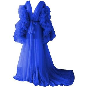Lange Mouw Geplooide Moederschap Tule Gewaad Voor Fotoshoot Zwangere Badjas Pure Lingerie Nachtjapon AH141, koningsblauw, 32
