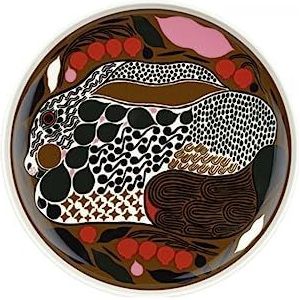Marimekko - Borden, ontbijtbord - Rusakko - aardewerk - Kleur: wit, bruin, donkergroen, rood - Ø 20 cm