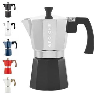 GROSCHE Milano Kookplaat Espressomachine Moka Pot Cubaans Koffiezetapparaat Kookplaat Koffiezetapparaat Moka Italiaanse Espresso Greca Koffiezetapparaat Brewer Percolator | 9 Espresso Beker, Tuxedo