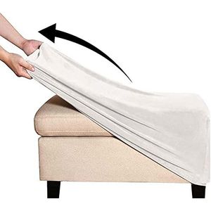 Fluwelen Poef Hoes Stretch Rechthoek Voetenbank Cover Opvouwbare Opslag Poef Hoezen voor Woonkamer met Elastische Bodem (Color : White, Size : LARGE)
