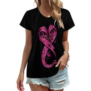 Hart lint uit borstkanker bewustzijn vrouwen V-hals T-shirts leuke grafische korte mouw casual tee tops L