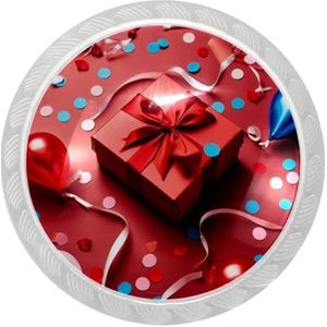 lcndlsoe Elegante ronde transparante kastknopset - 4-pack, perfect voor ijdelheden, kledingkasten en kasten, rood geschenkpatroon