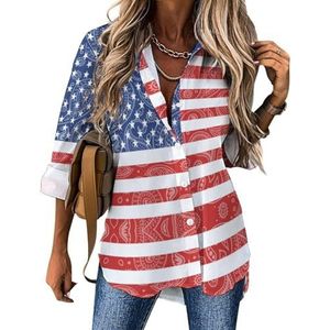 Amerikaanse vlag paisley patroon dames shirt met lange mouwen casual blouses button down tops print