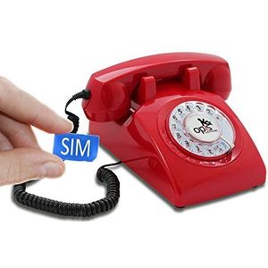 Opis 60s Mobile 4G - Retro tafeltelefoon voor 4G/5G netwerken met Voice Over LTE in de vorm van een jaren zestig telefoon met keuzeschijf en metalen bel (rood)