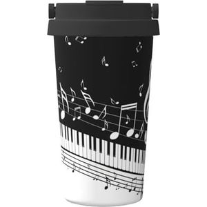 EdWal Zwart wit muziek noot print 500 ml koffiemok, geïsoleerde camping mok met deksel, reisbeker, geweldig voor elke drank