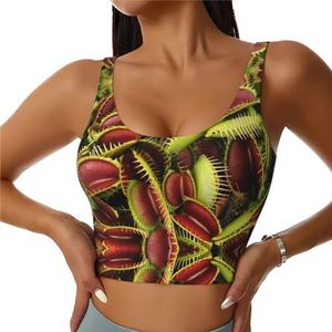 GFXEDSAH Yoga-beha's met plantenprint, trainingstop met ingebouwde beha, stijlvol racerback ontwerp met gewatteerd comfort, Zwart, S