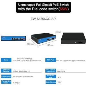 Volledige Gigabit POE-netwerk Ethernet-switch, 6, 10, 11, 18, 20, 27 poorten, 1000 Mbps(EW-S1806CG-AP)