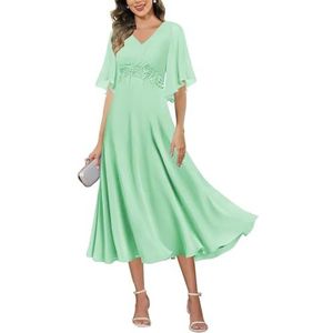 HPPEE Damesjurken voor dames, lange jurk voor moeder van de bruid met mouwen, Empire-taille, A-lijn, chiffon, formele avondjurk, mintgroen, 32