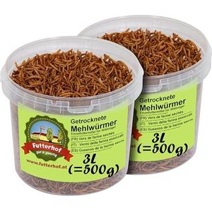 Futterhof Gedroogde meelwormen, 2 x 3 liter emmer, premium kwaliteit