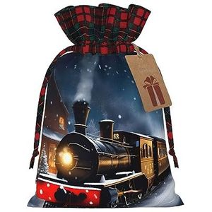 Winter Kerst Sneeuw Nacht Spoorweg Trein Herbruikbare Gift Bag-Trekkoord Kerst Gift Bag, Perfect Voor Feestelijke Seizoenen, Kunst & Craft Tas