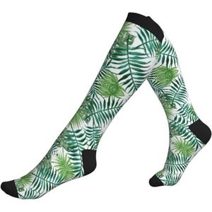 DEXNEL Transparante Palm Leaf Patroon Compressie Sokken Voor Mannen Vrouwen 20-30 Mmhg Compressie Sokken Voor Sport Ondersteuning Sokken, Zwart, Eén Maat