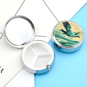 Pillendoos Draagbare Silhouet Schilderen Pil Organizer Reizen Pil Case voor Pocket Of Portemonnee Geneeskunde Pil Container met Spiegel 3 Compartimenten Dagelijkse Geneeskunde Organizer