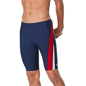 Speedo Men and Boys' Endurance+ Launch Splice Jammer Swimsuit, Navy/Red/White, 34