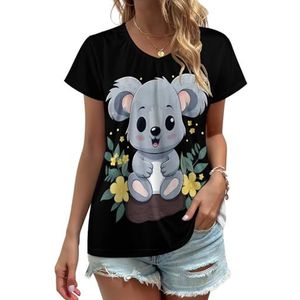 Leuke Koala Cartoon Vrouwen V-hals T-shirts Leuke Grafische Korte Mouw Casual Tee Tops XL