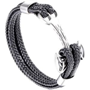 Viking Mjolnir Lederen Armband Voor Heren - Noords Roestvrij Staal Thor's Hammer Lederen Gevlochten Polsband - Vintage Dubbellaags Uitgeholde Keltische Knoop Manchet Armband Sieraden (Color : Silver_