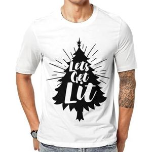 Let's Get LIT Christmas Tree T-shirt met korte mouwen voor heren met ronde hals print casual T-shirt M