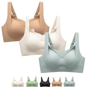 Ondersteunende, Draadloze Liftbeha, De Hele Dag Comfort, Geen Lekken, Vormgevend En Naadloos Ontwerp(Khaki+white+blue,XX-Large)