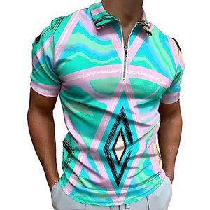 Moderne abstracte geometrische stijl poloshirt voor mannen, casual T-shirts met rits kraag T-shirts golftops slim fit