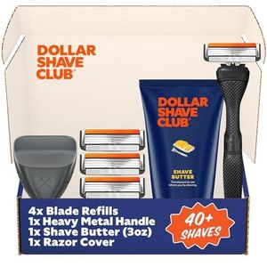 Dollar Shave Club | The Member Exclusive Shave Set | 4 Swift Rinse Refill Cartridges, 1 Handvat (Zwart), 1 Scheerboter 3 Oz, 1 Scheermeshoes