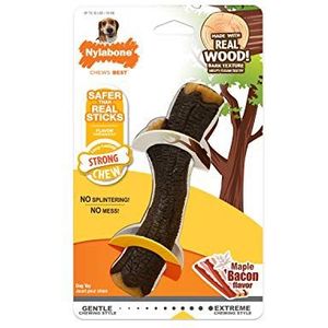 Nylabone Echte houten stok sterke hond stok kauwspeelgoed esdoorn spek medium/wolf (1 tellen)