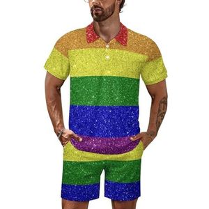 Regenboog vlag Gay Pride heren poloshirt set korte mouwen trainingspak set casual strand shirts shorts outfit 3XL