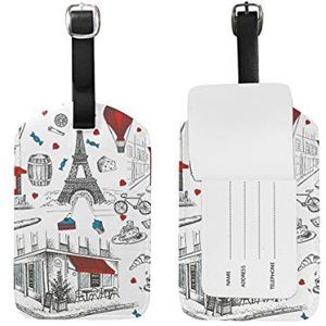Jeansame Bagage Tag Koffer Label Gepersonaliseerde Lederen Reizen Bagage Tag Eiffeltoren Parijs Bloem Frans Rood Wit