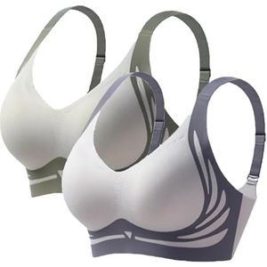 Krachtige Push-Up Naadloze BH Met Verstelbare Brede Bandjes(Blue+green,XX-Large)