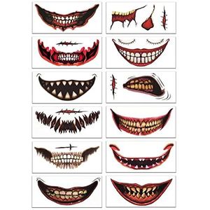 5 Pcs Halloween grap make-up tijdelijke,Set van 12 Zombie Stitch litteken korst tijdelijke gezicht tatoeages | Realistische Halloween-make-uptatoeages