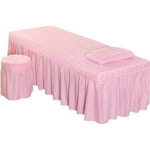 Massagetafel laken set, massage tafel rok kussensloop kruk cover set, schoonheid spreien, schoonheid bed beddengoed (roze-L)