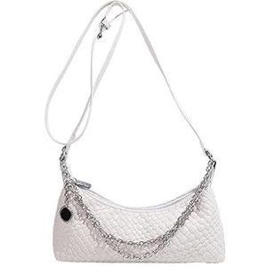 Dames Crescent Bag, PU-leer Krokodillenprint Chain Dames Crescent Bag, Damesschoudertas (Color : White)