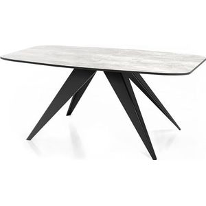 WFL GROUP Eettafel Foster in industriële stijl, rechthoekige tafel, uittrekbaar van 180 cm tot 220 cm, gepoedercoate zwarte metalen poten, 180 x 90 cm (betongrijs, 160 x 80 cm)