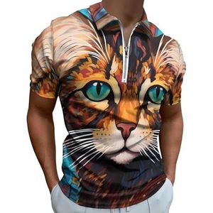 Tribal Polka Dot Cat Half Zip Up Polo Shirts Voor Mannen Slim Fit Korte Mouw T-shirt Sneldrogende Golf Tops Tees L