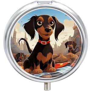 I Love My Dog Teckels Pillendoosje 3 compartimenten reispillenorganizer met spiegelontwerp draagbare pillendoos voor zak of portemonnee rond medicijndoosje wekelijkse medicijnhouder voor dagelijkse