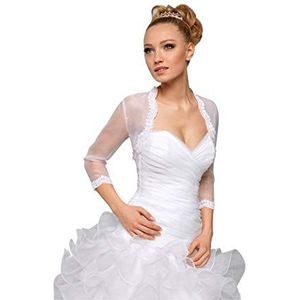 Nina Brautmoden Bolero jas in organza en kant - lange mouwen - maat XS - 3XL - BA25, wit, XL