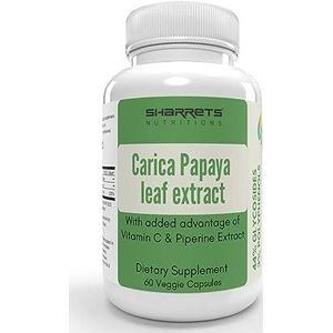 Green Velly Indian Sharrets Carica Papaya Leaf Extract with Vitamin C & Piperine, 60 Veg Capsules - 44% Glycosides 3% Polyphenols, Halal Certified - Non GMO Gluten Free, No Fillers, No Additives