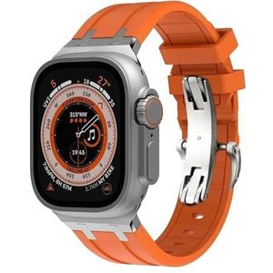 INSTR Rubberen Band Voor Apple Horloge Ultra 2 49mm Serie 9 8 7 45mm Zachte Sport Band Voor iWatch 6 5 4 SE 44mm 42mm Siliconen Armband(Color:Orange silver,Size:49mm 45mm 44mm 42mm)