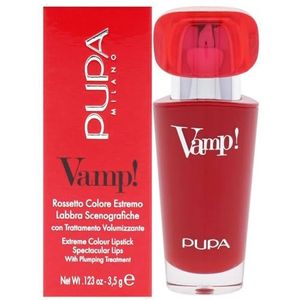Pupa Milano Vamp! Extreme Colour Lipstick met Plumping Treatment - 303 Iconic Red For Women 0,123 oz Lipstick
