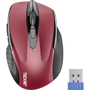 TECKNET Draadloze Muis, 2.4G Optische Muis met 4000 DPI, Ergonomische Muis voor Laptop, PC met USB-ontvanger - ROOD