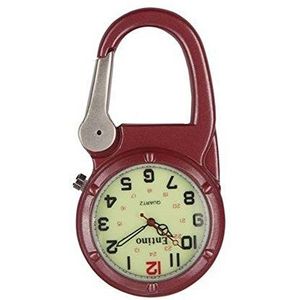 Entino Unisex zak FOB horloge Clip op karabijnhaak lichtgevend gezicht Stevige artsen Verpleegkundigen analoge weergave quartz uurwerk (Rood)