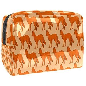 Oranje dier vossen patroon afdrukken reizen cosmetische tas voor vrouwen en meisjes, kleine waterdichte make-up tas rits zakje toilettas organizer, Meerkleurig, 18.5x7.5x13cm/7.3x3x5.1in, Modieus