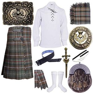 Schotse kilts outfit set voor heren, verweerde Mackenzie tartan met distelkamaccessoires (navel 106 cm, verweerde Mackenzie), Verweerde Mackenzie